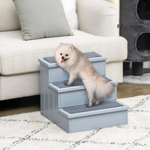 Wooden Dog Steps Pet Stairs For Dogs, Cat Ladder For Bed Couch With Storage Grey