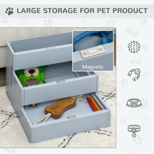 Wooden Dog Steps Pet Stairs For Dogs, Cat Ladder For Bed Couch With Storage Grey